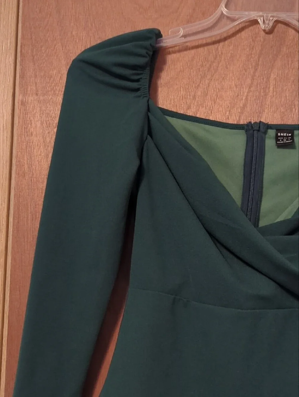 SHEIN Dark Green Long Sleeve Puff Shoulder Top